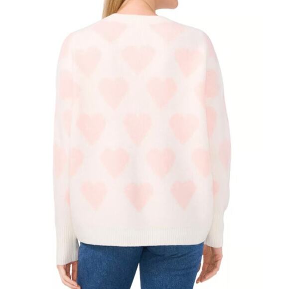 Vince Camuto Pink Heart Pearl Crewneck Sweater Size L - Picture 3 of 7